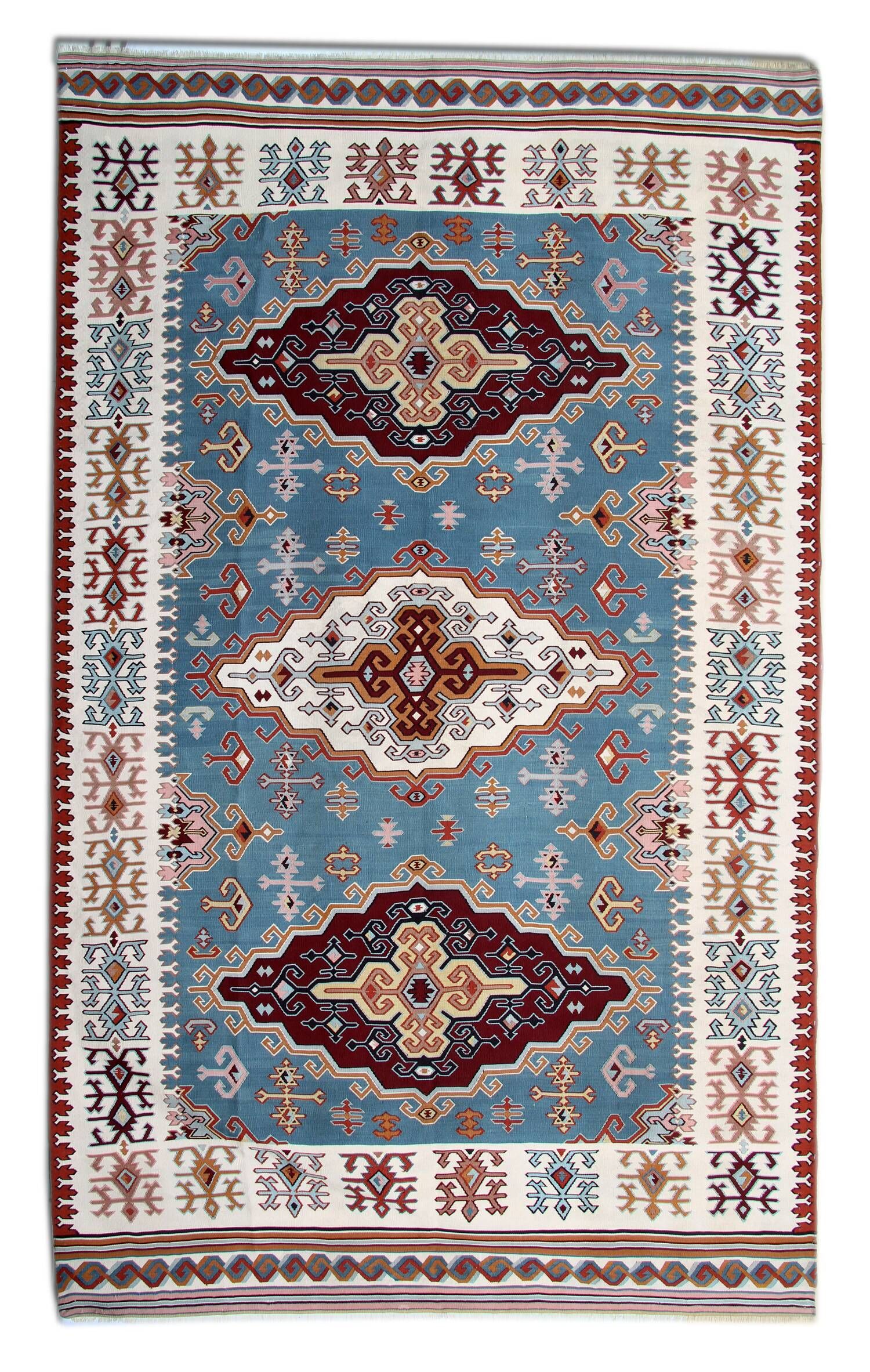 Antique Serbian Rug, Handmade Carpet Vintage Kilim, Geometric Oriental Rug