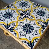 Vintage rattan and ceramic coffee table ep 1970