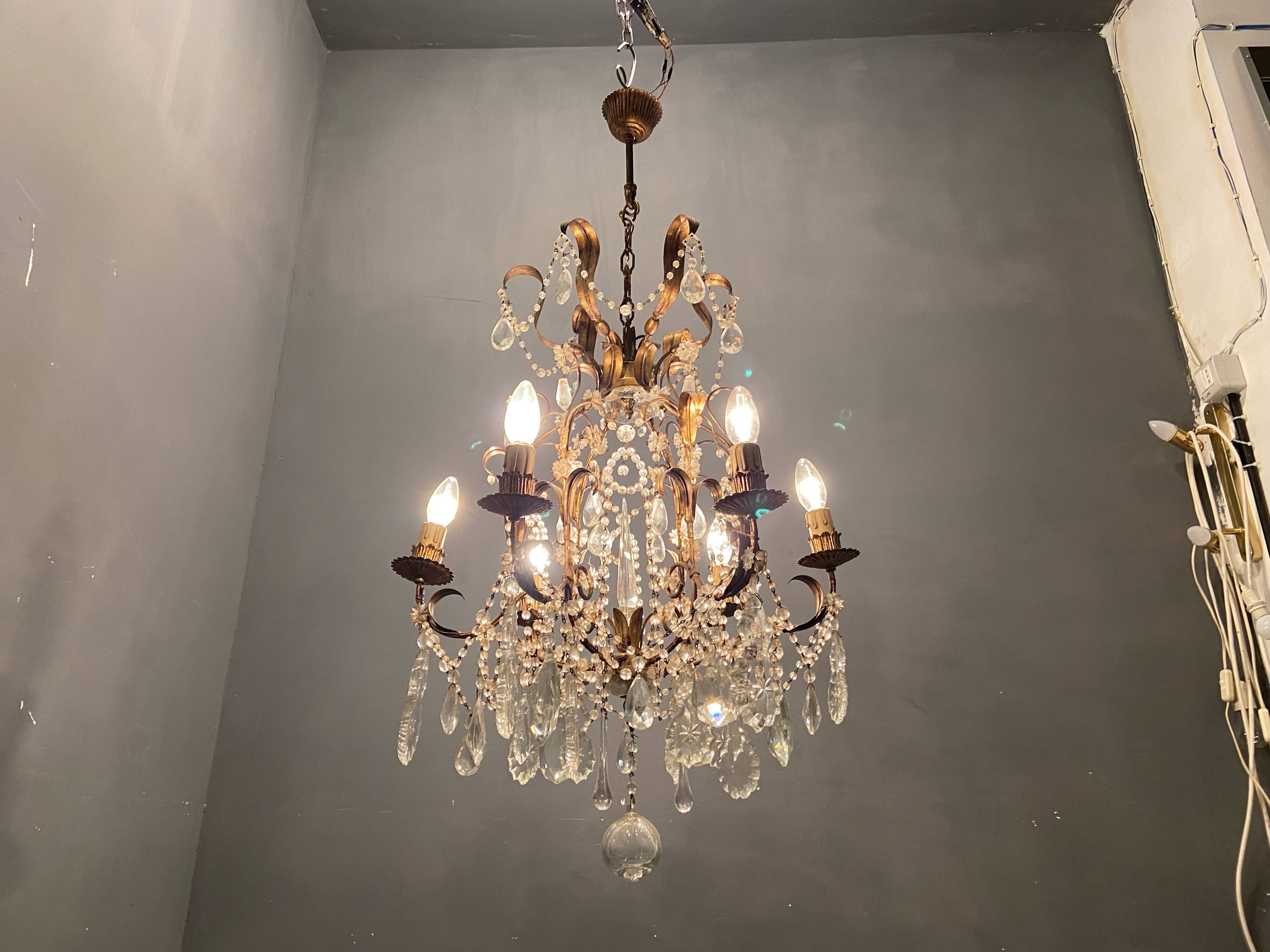 Italian crystal tole chandelier, 1960s