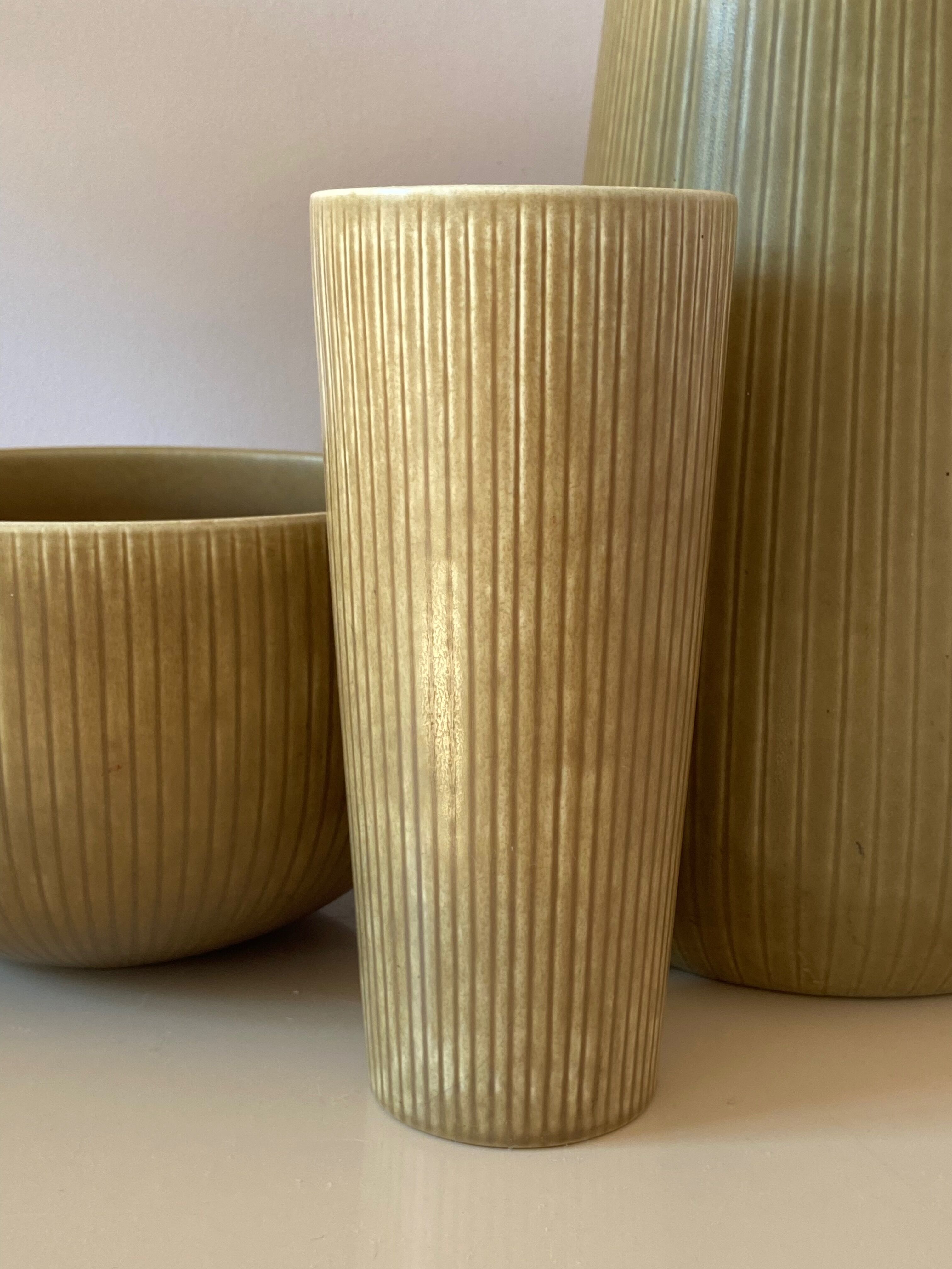 Set of 3 Rörstrand Ritzi pottery vases and bowl by Gunnar Nylund Sweden 1950's