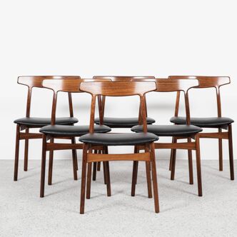 Midcentury Danish set of 6 dining chairs in rosewood by Henning Kjaernulf for Bruno Hansen 1960s