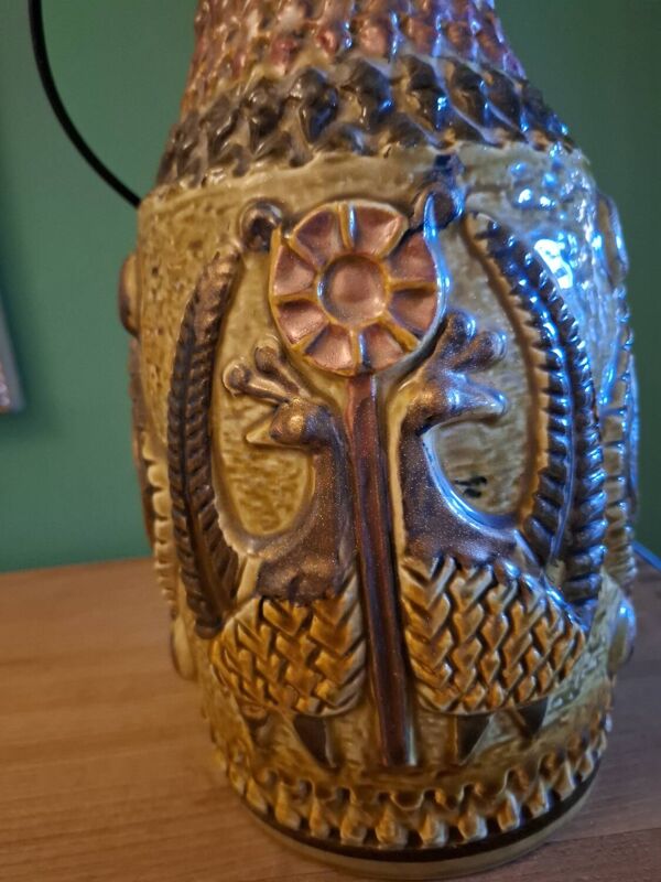 Lampe années 60'S keramik, decor paon