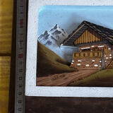 Vintage Alpine Table, Carved and Painted Wood - Signed - H 18 / L 25 cm