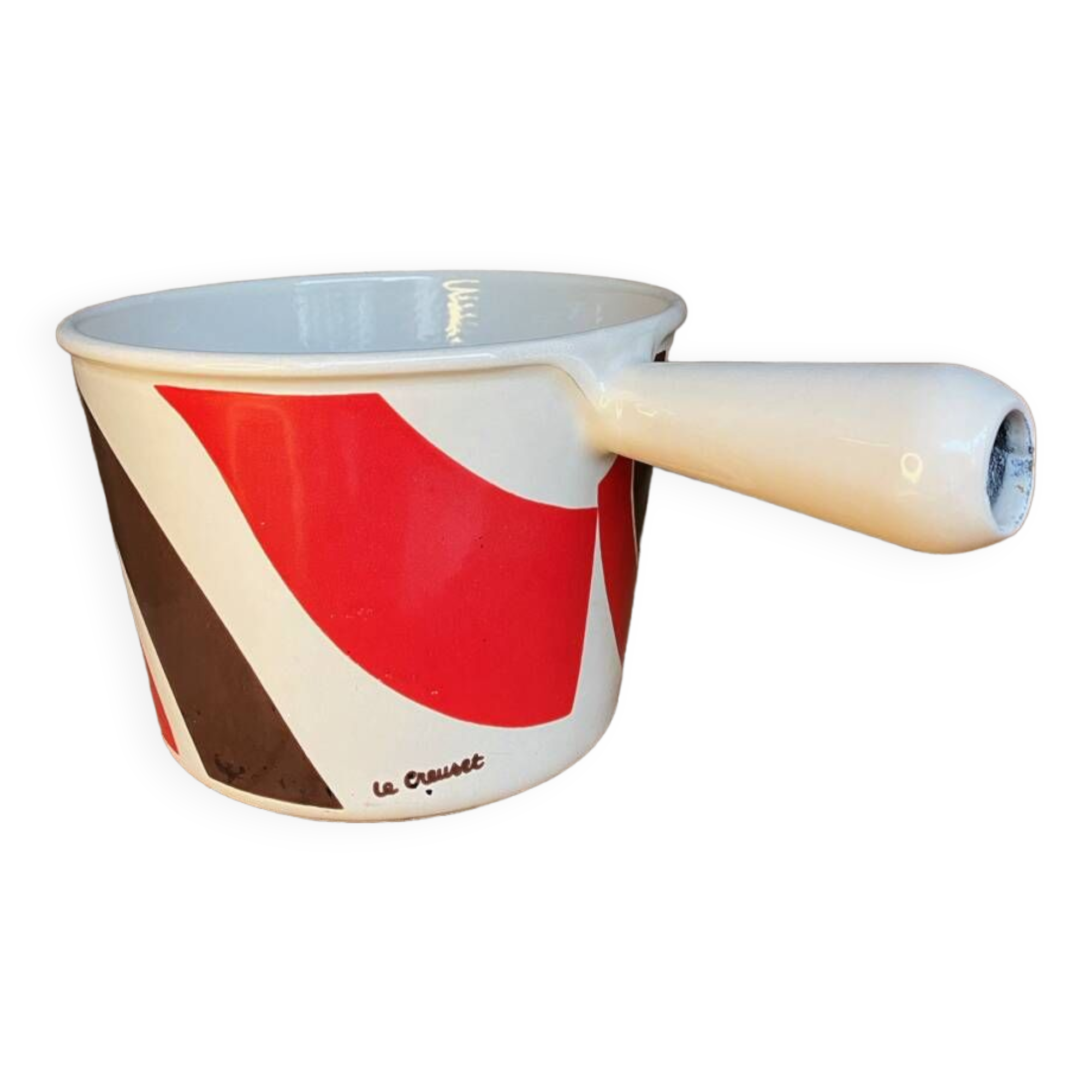 Vintage Le Creuset enameled cast iron fondue pot from the 1970s