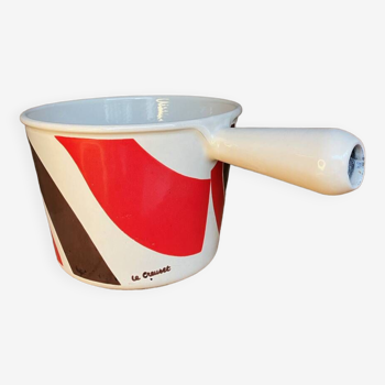 Vintage Le Creuset enameled cast iron fondue pot from the 1970s