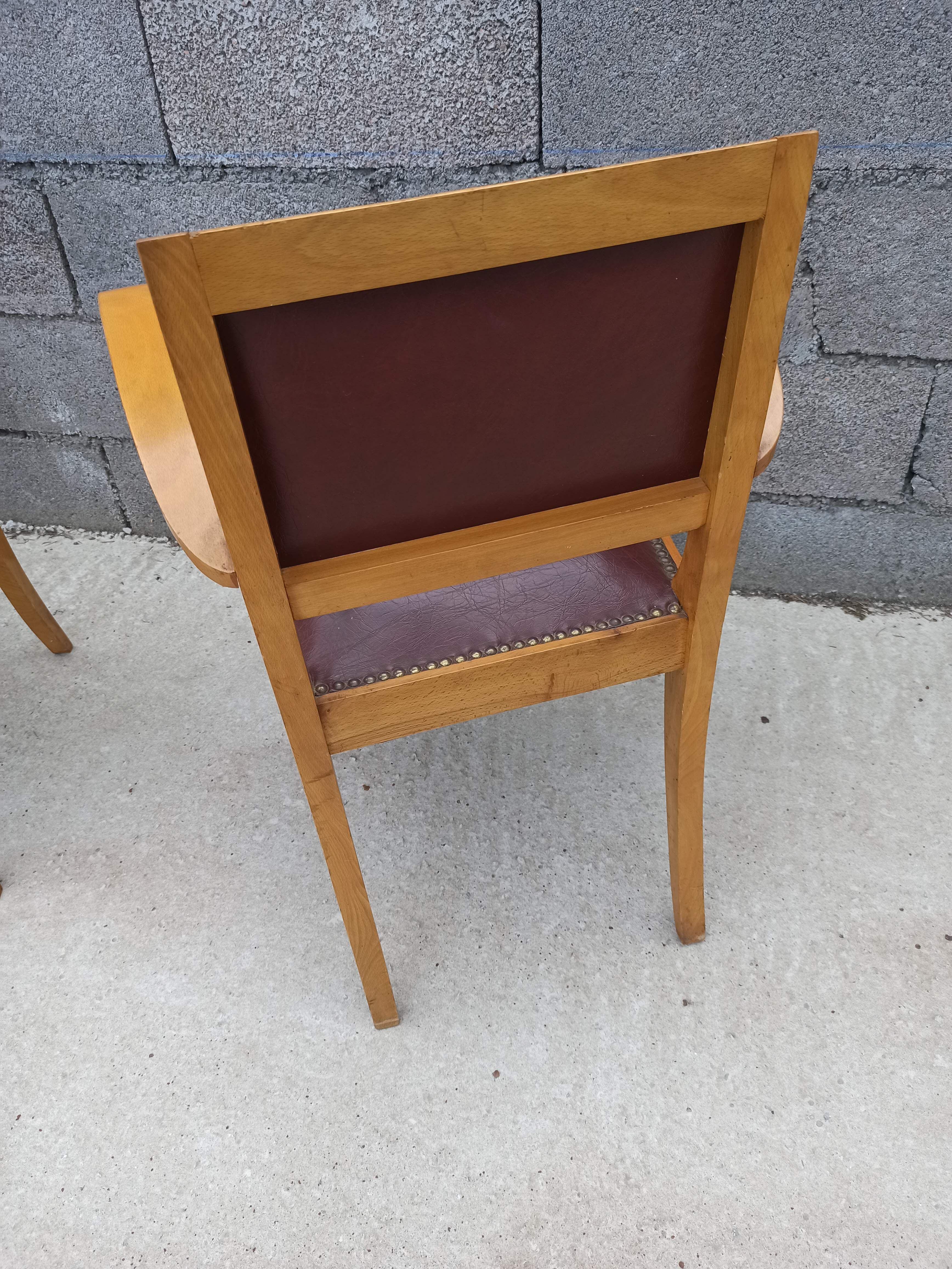 Pair of bridge armchair in brown skaï year 50s