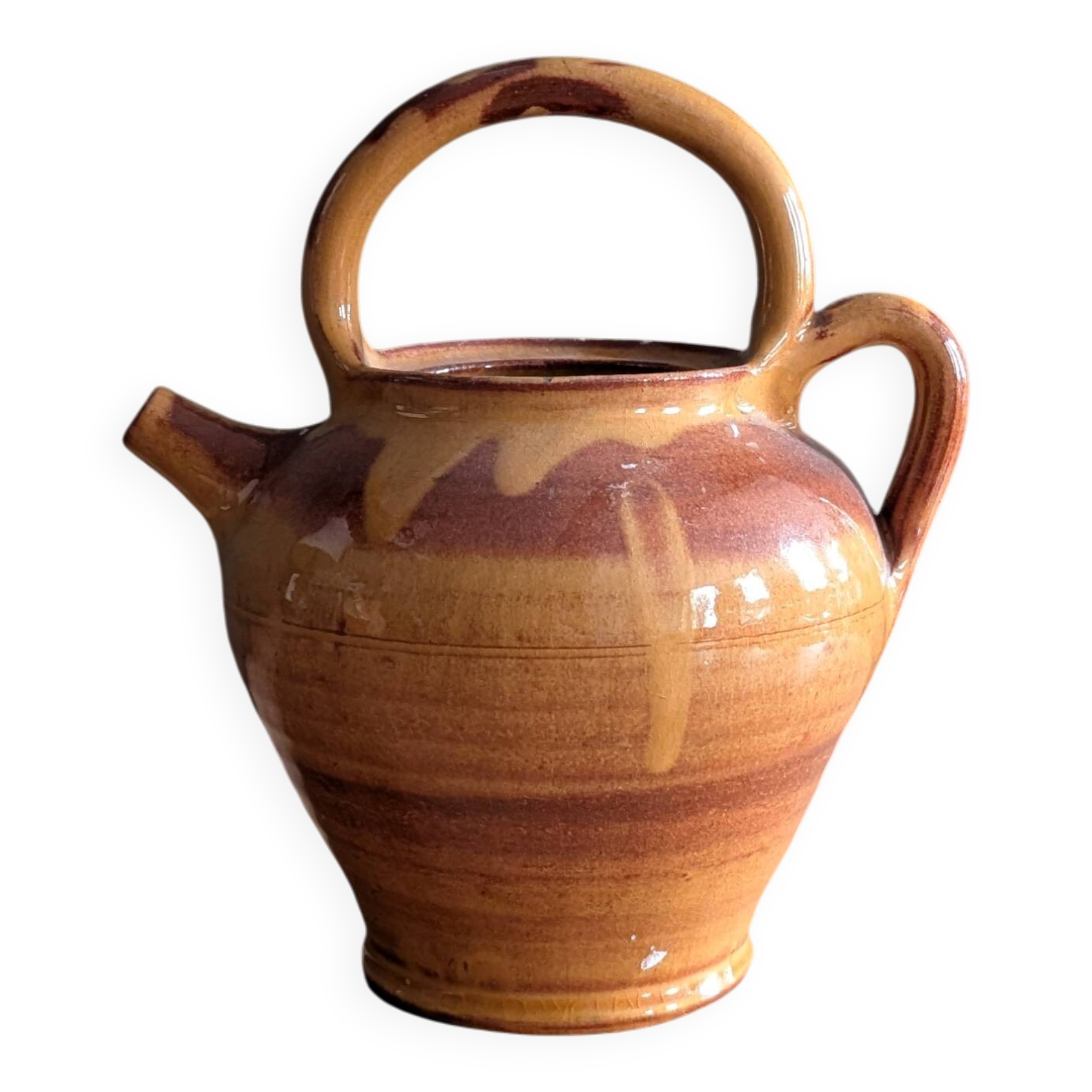 Cruche ancienne en terre cuite émaillée