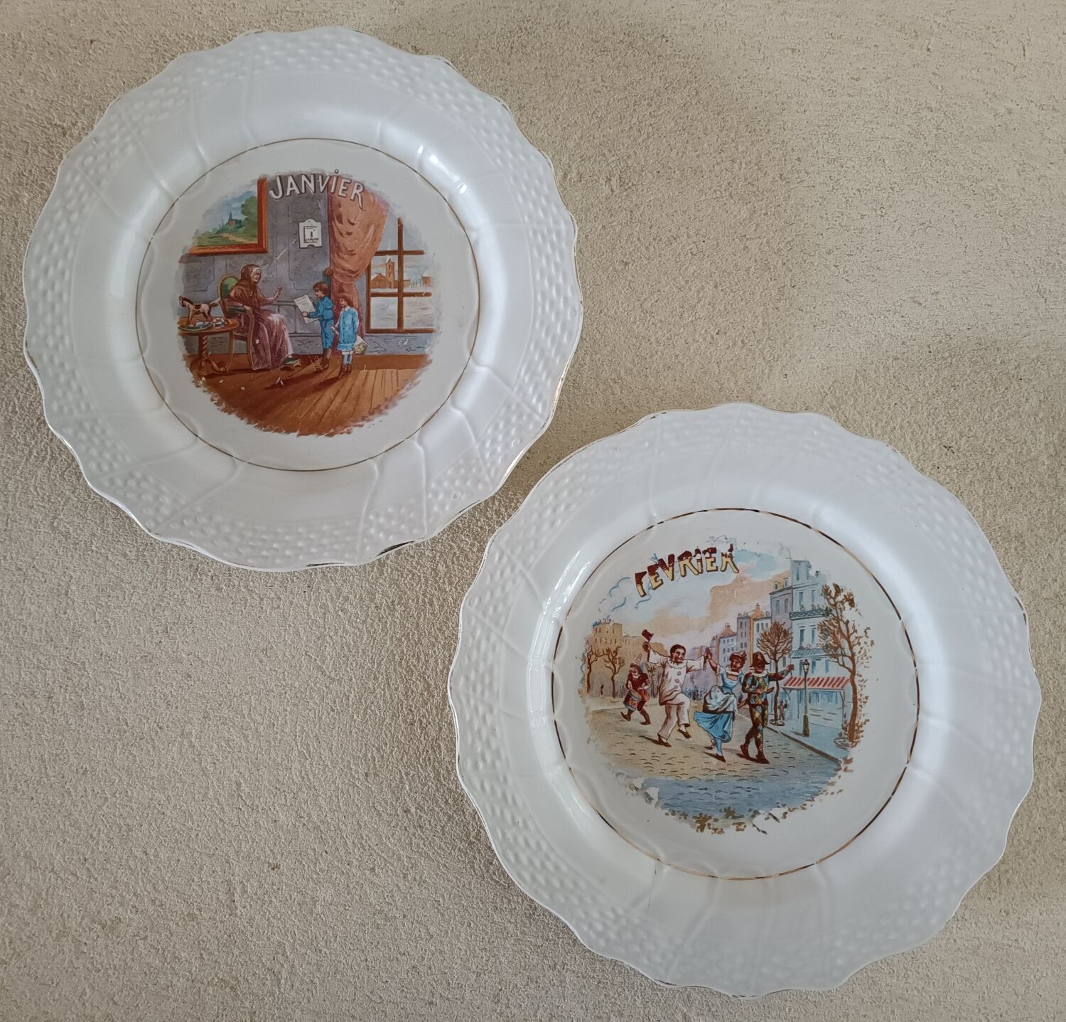 3 assiettes Les mois Janvier Février Saint Amand