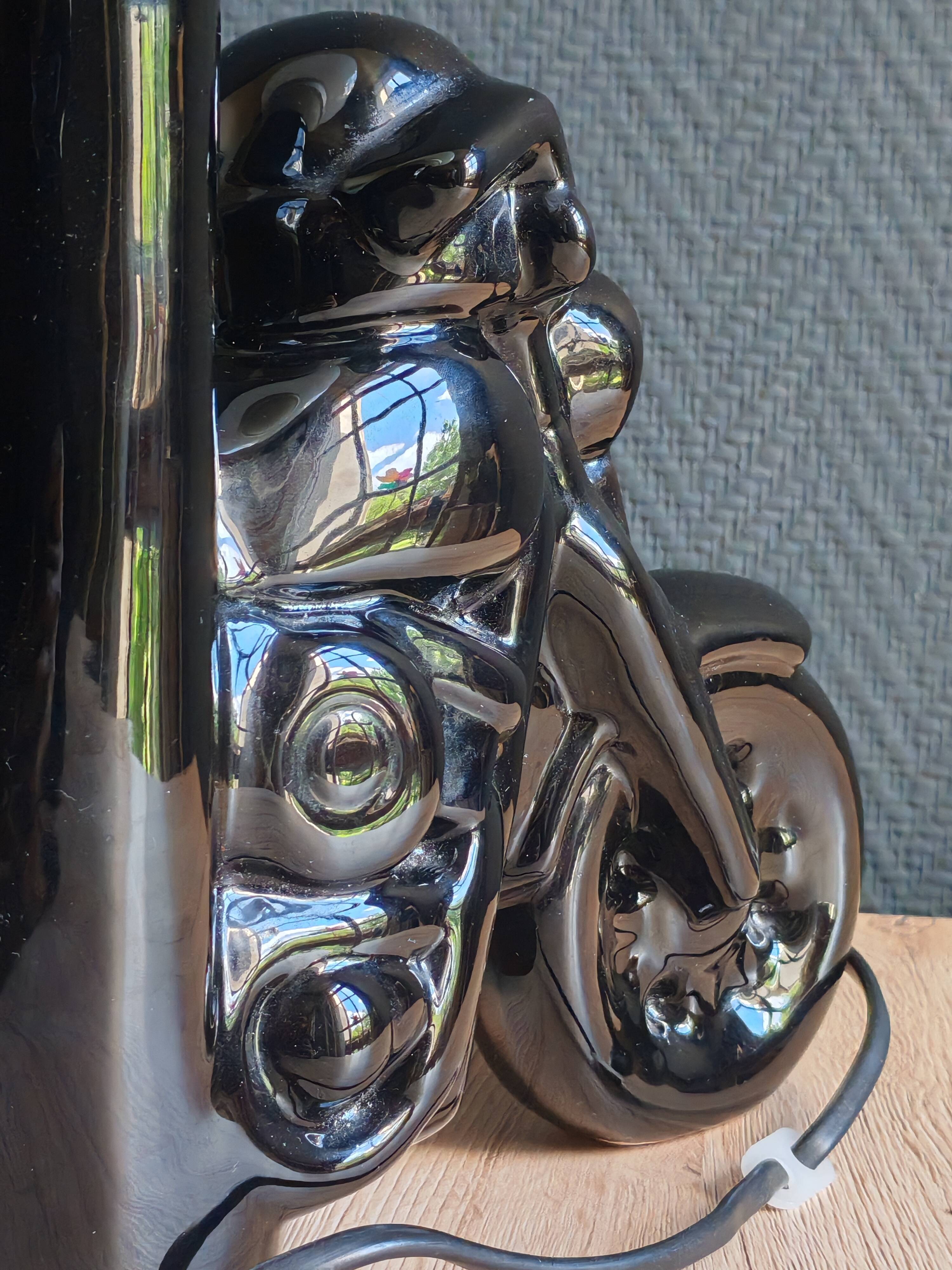 Vintage black ceramic motorcycle table lamp | Harley Davidson style