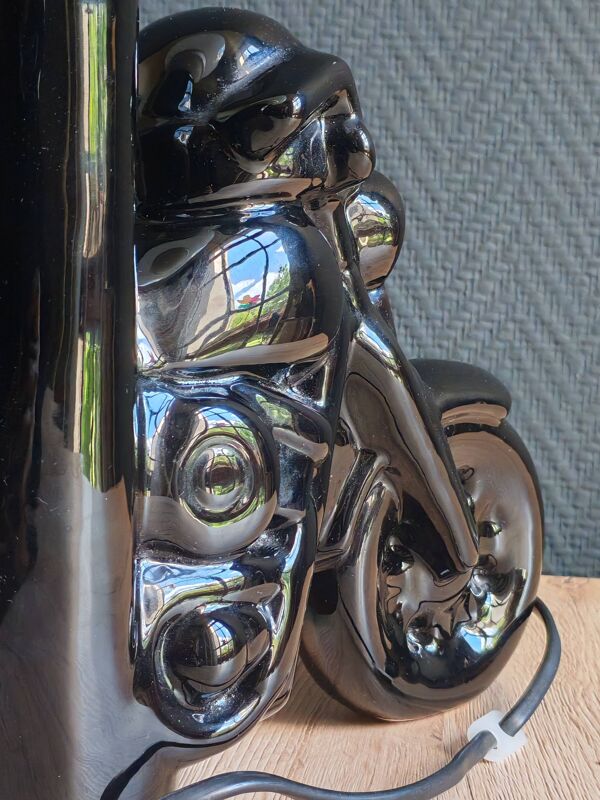 Lampe de table moto céramique noire vintage   Style Harley Davidson