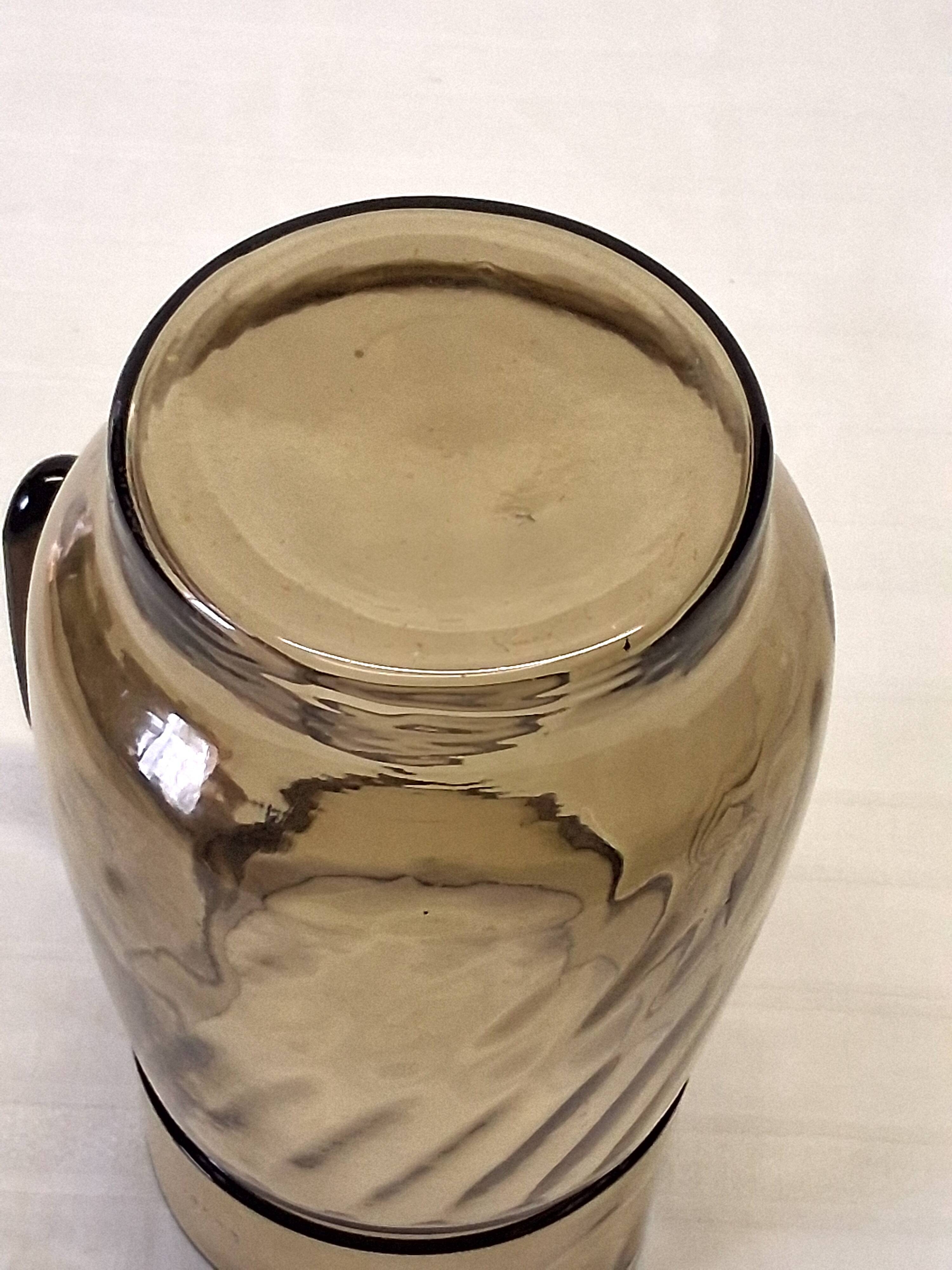 Very pretty black smoked glass pitcher from Lever in very good condition.