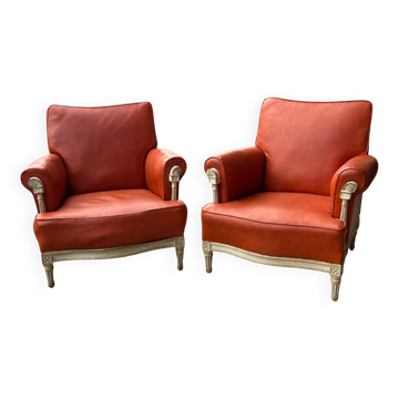 Paire de fauteuils bergères style néoclassique maison Jansen vers 1950