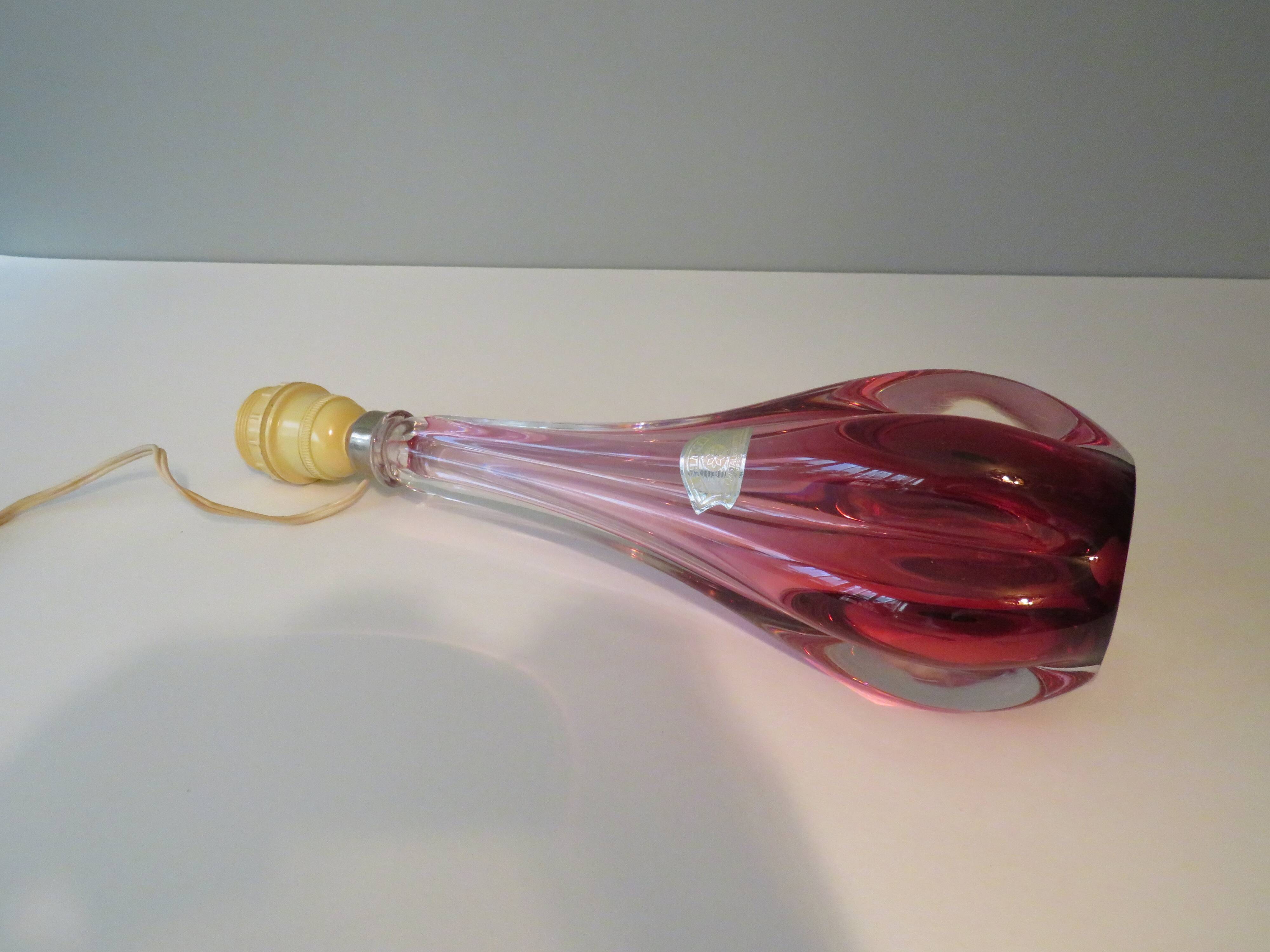 Pink crystal lamp from Val Saint Lambert, Belgium