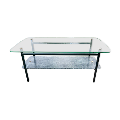 Table basse à 2 plateaux , verre et métal , des années 50'