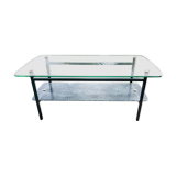 Table basse à 2 plateaux , verre et métal , des années 50'