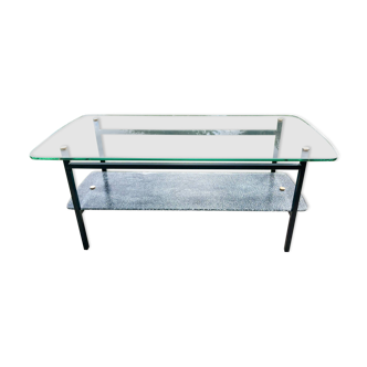 Table basse à 2 plateaux , verre et métal , des années 50'