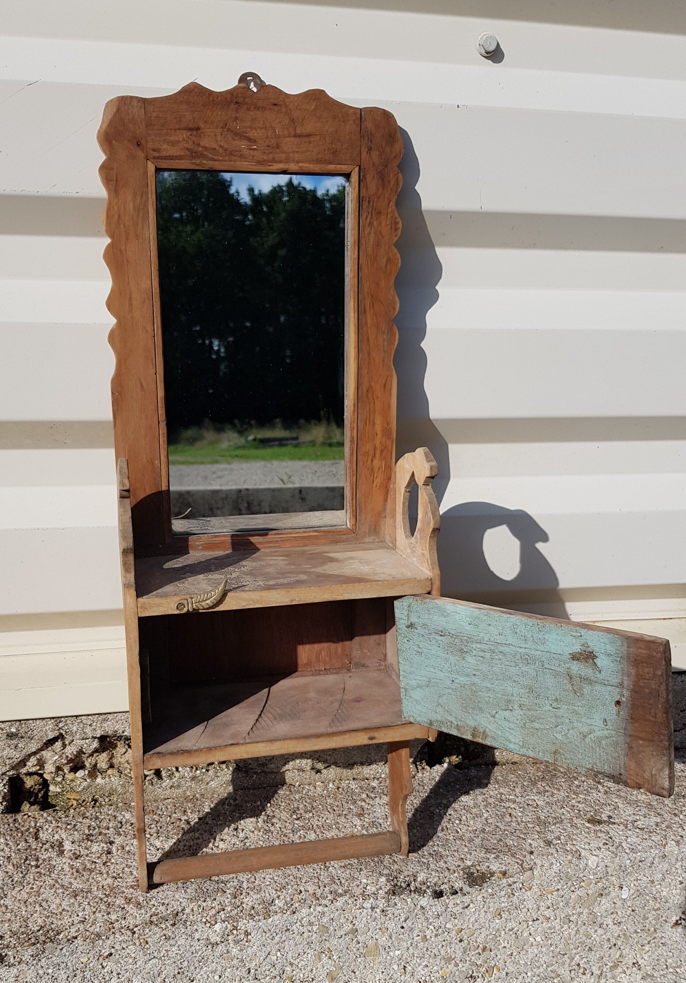 Old teak barber mirror