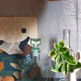 Vintage green glass whiskey decanter