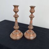 Antique, pair of candle holders, copper, brass, candle, goldsmith hallmark, old, large, massive, France