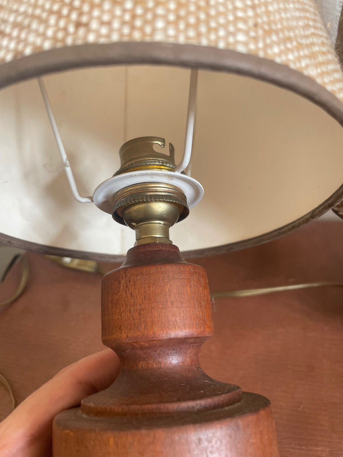 Pair of wood and jute lamps