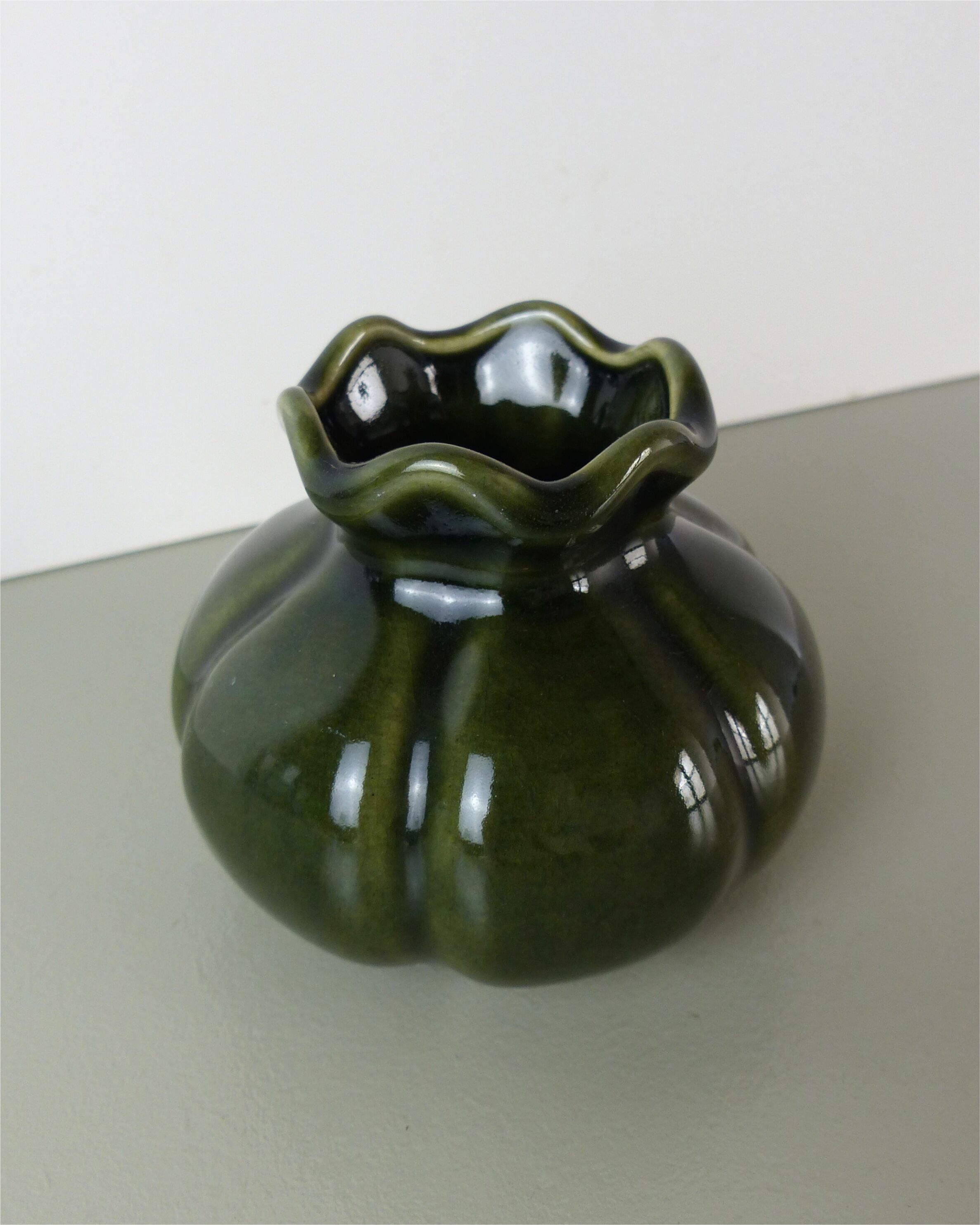 Small corolla vase in khaki glazed ceramic