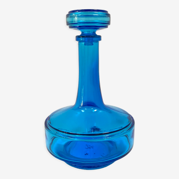 Vase carafe vintage en verre bleu turquoise