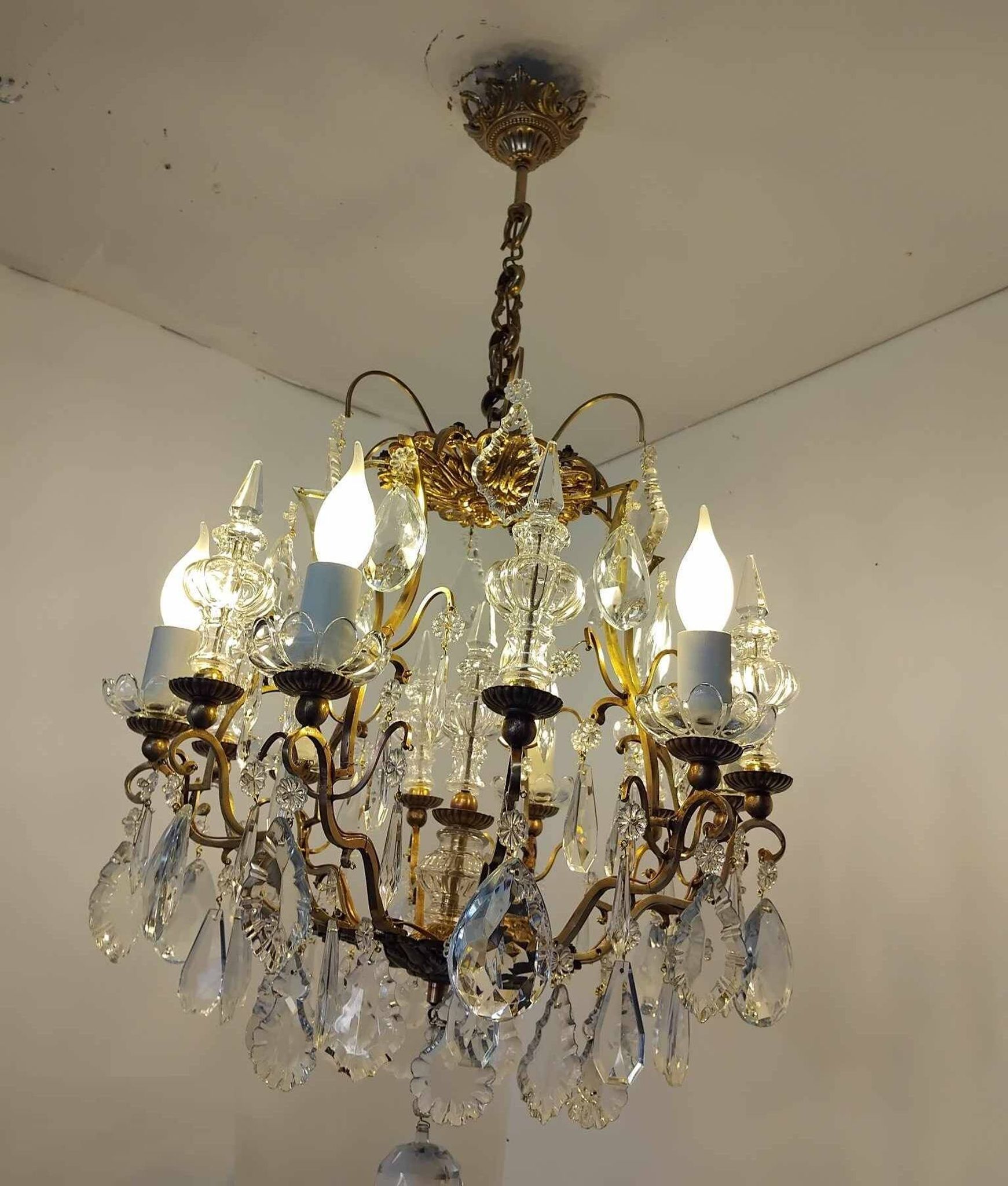 Cage chandelier with 6 light arms and crystal dagger, late 19th century