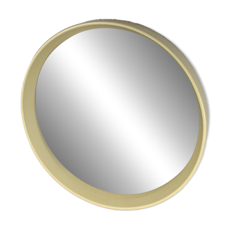 Vintage round plastic mirror, 1980, cream color
