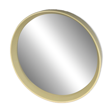 Vintage round plastic mirror, 1980, cream color