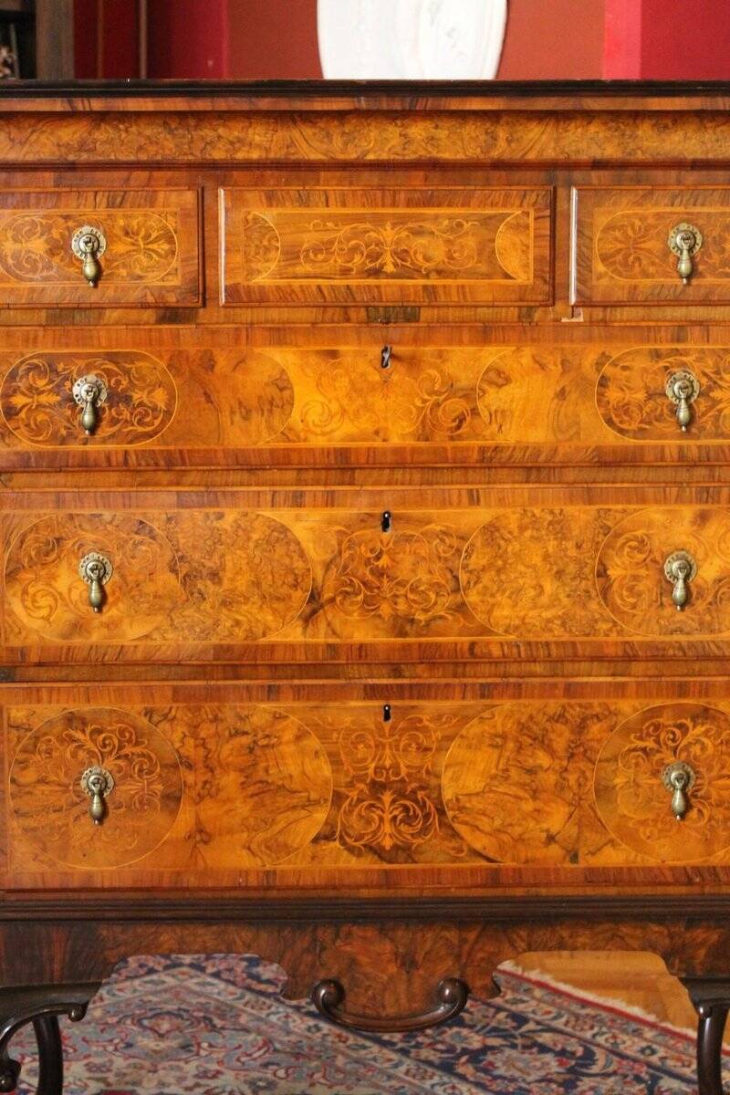 George II Burl Walnut and Marquetry Hightboard, 1890s