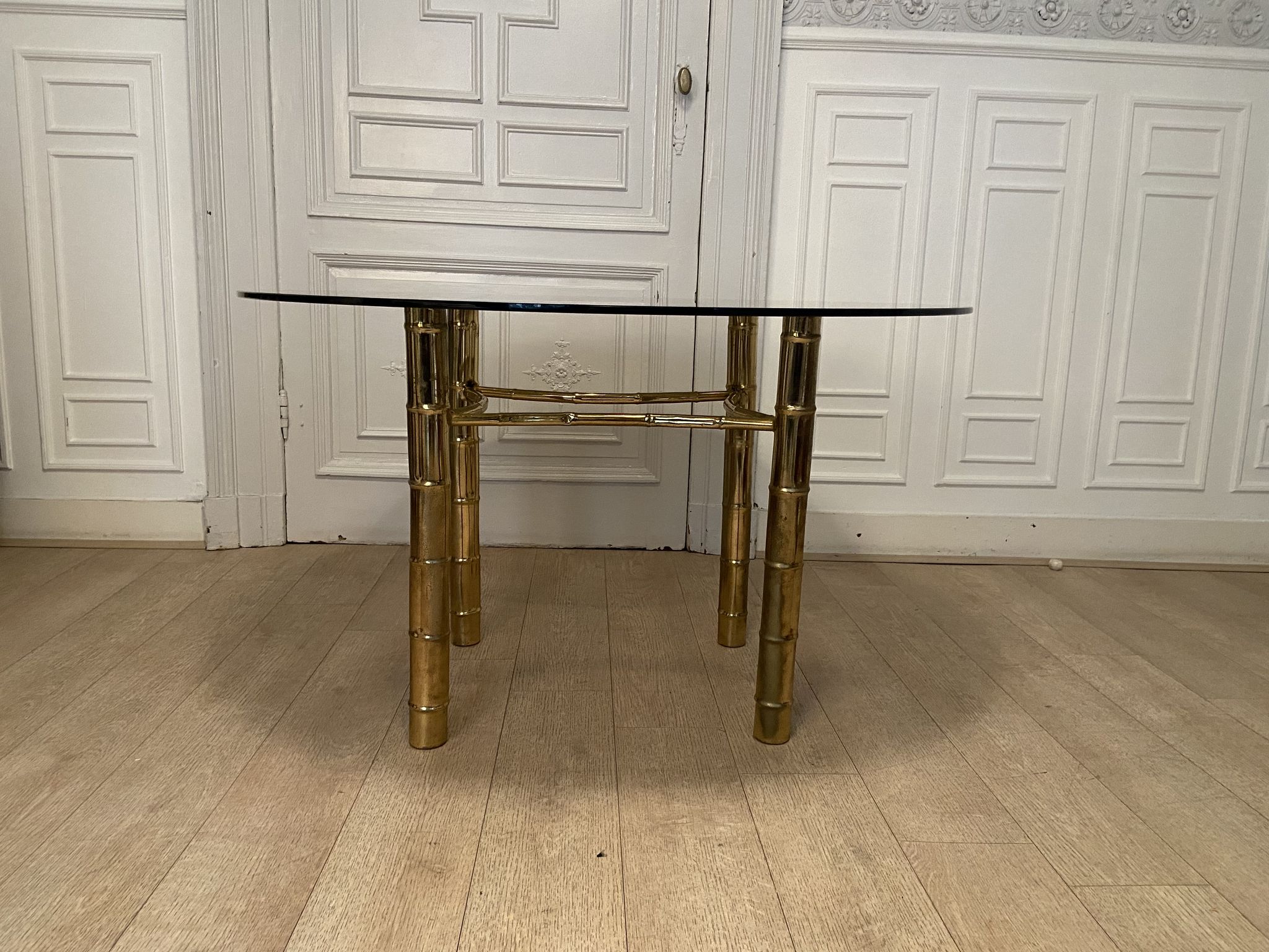 Table à manger, faux bambou doré, 1970s