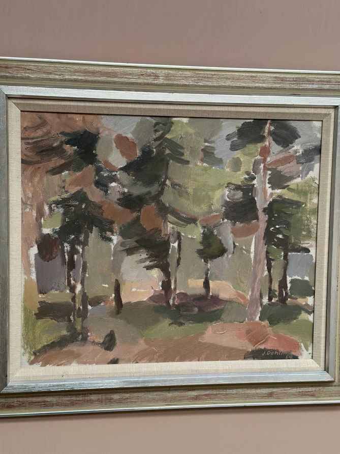 Original Swedish Oil on Canvas – “Pine Forest” by Jan Dahlin – Dated 1959
