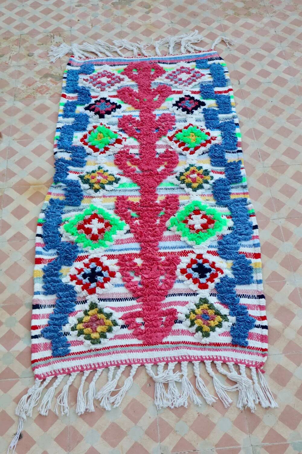 Colourful Boucherouite Berber Rug 62x120 cm