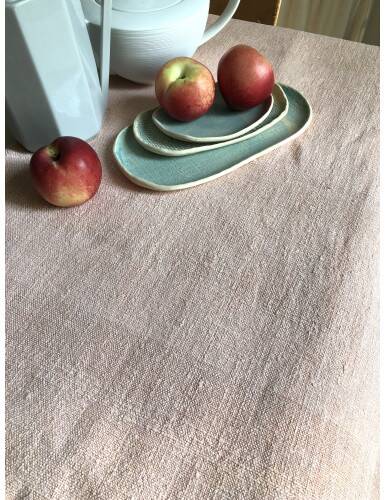 Antique Harvest Tablecloth in Pure Hemp Dyed Tea Rose