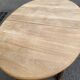 Large stripped solid oak dining table in Louis XVI style with 3 extensions.
