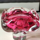 Ashtray. organic floral shape. cranberry pink. in modern art glass. designed by jozef hospodka