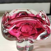 Ashtray. organic floral shape. cranberry pink. in modern art glass. designed by jozef hospodka
