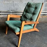Airborne FS105 oak and fabric armchair by Pierre Guariche - 1950s