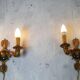 Paire anciennes appliques style Empire dauphins & palmes bronze C859