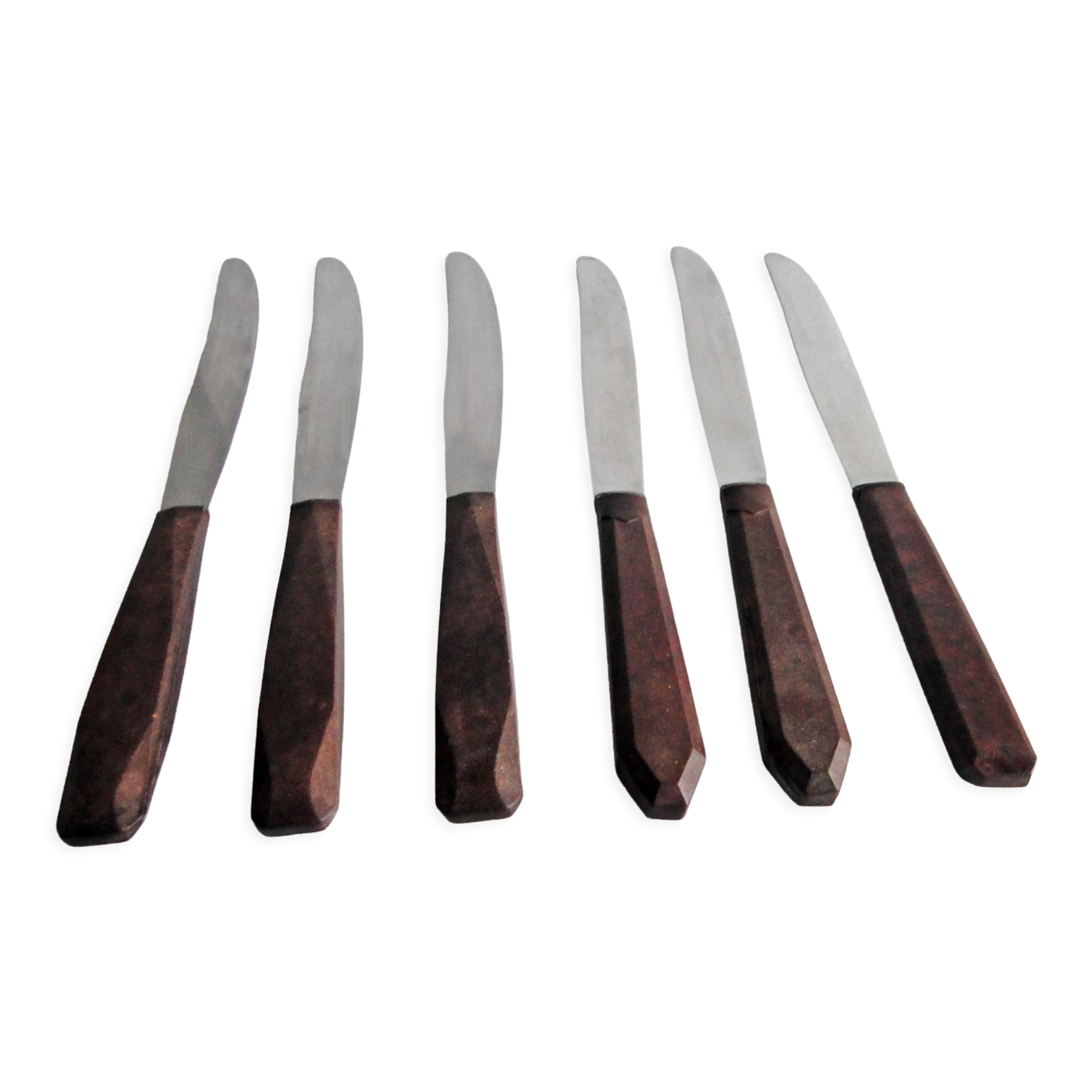 Set of 6 table knives Red Bakelite handle Art Deco period 1930 Stainless steel blade
