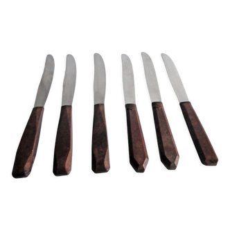 Lot de 6 couteaux de table Manche bakélite rouge Epoque art déco 1930 Lame inox