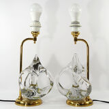 Lampes vintage françaises en cristal et laiton
