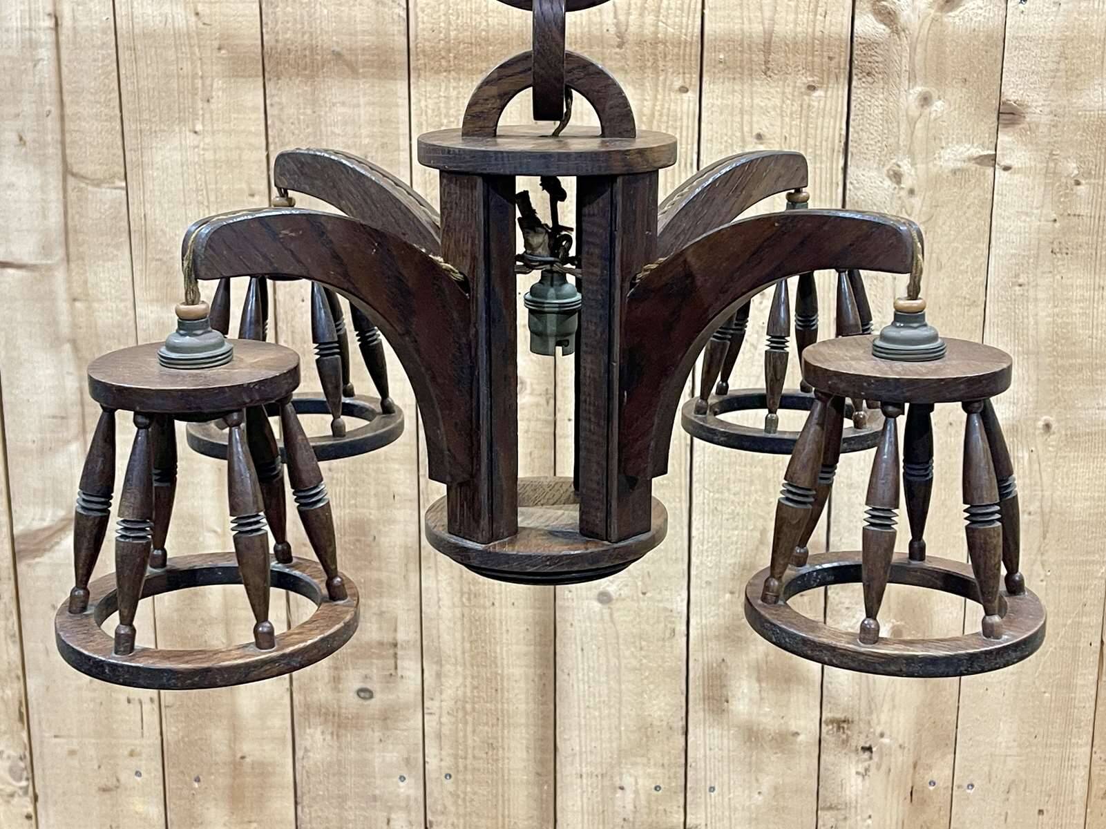 1950s oak chandelier - 5 lights