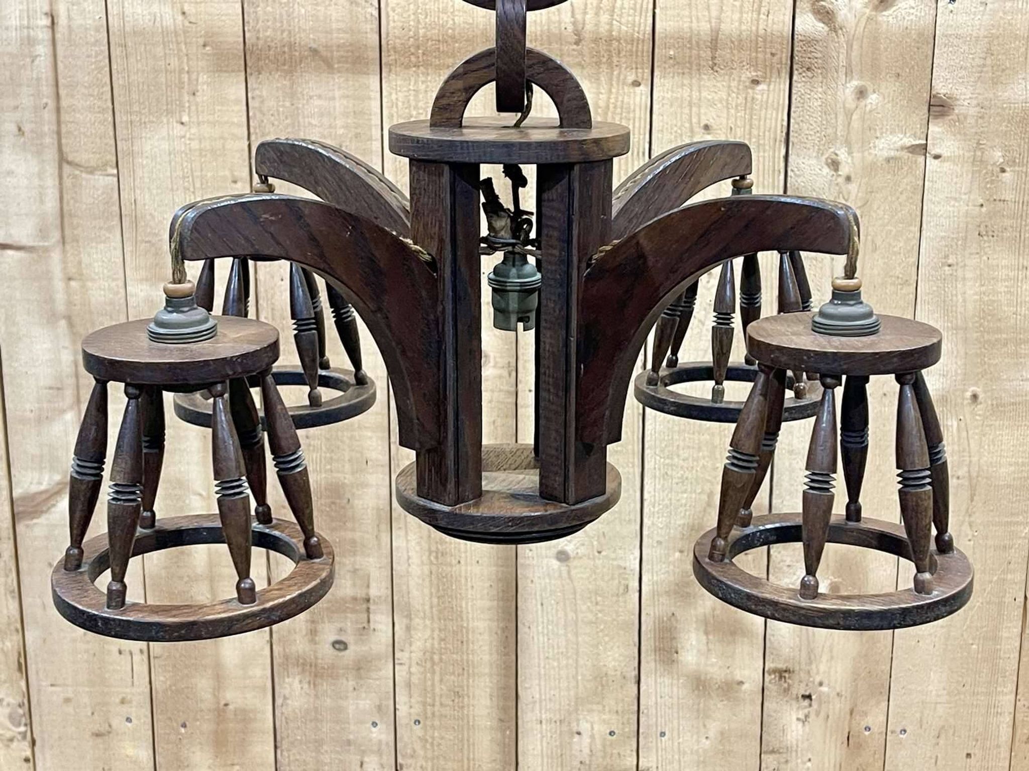 1950s oak chandelier - 5 lights