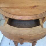 Round guèridon with drawer in light pine, 60s