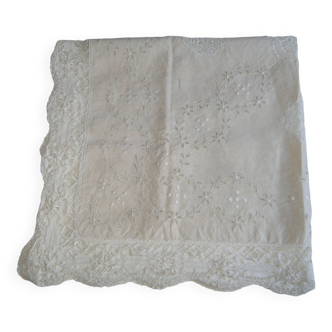 Old vintage embroidered tablecloth 94x94cm