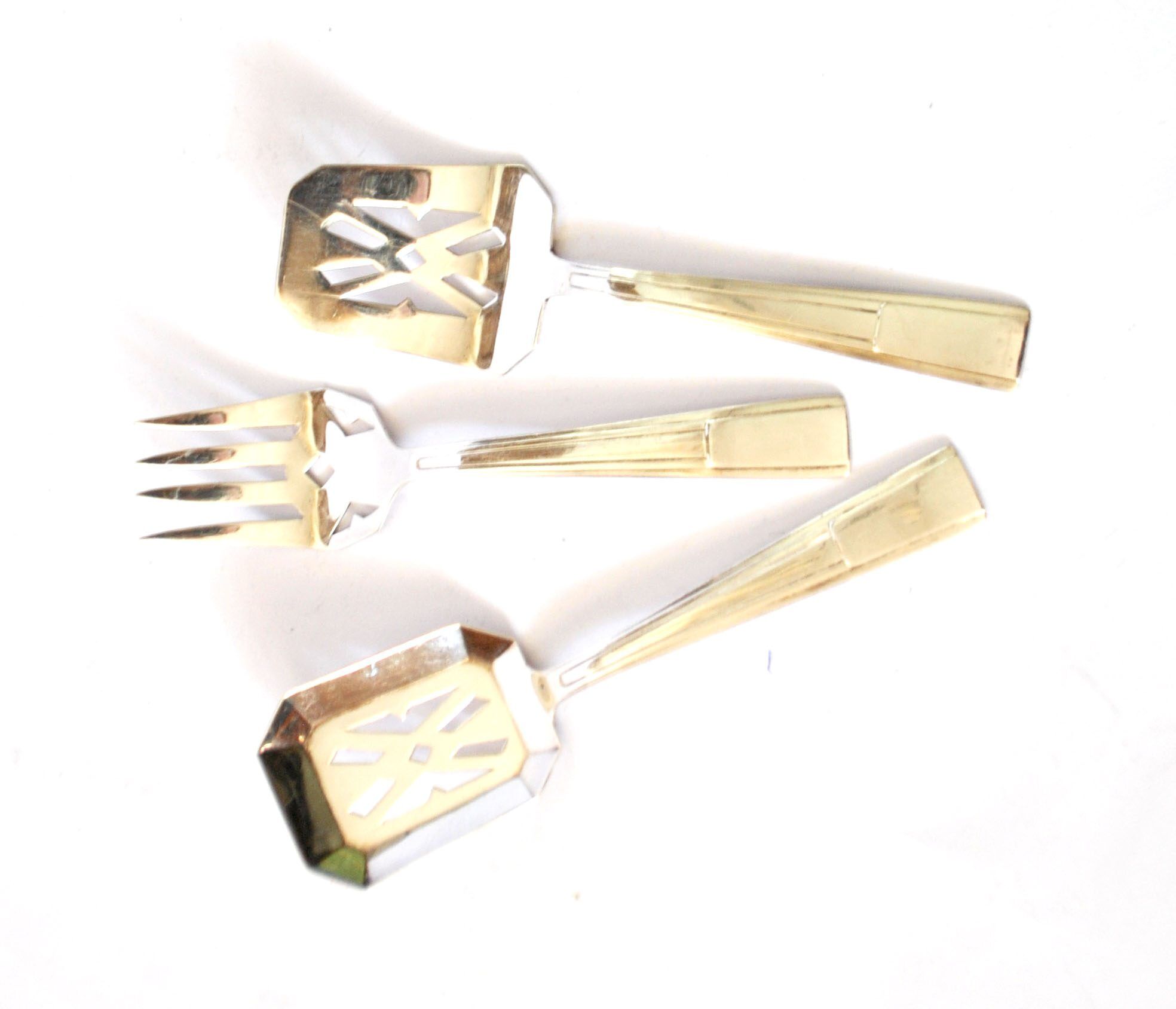 Set of 3 modernist 1950s dessert cutlery in silver by RENEKA.