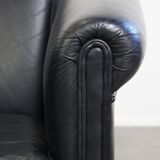 Set of 2 Black Cowhide Leather Club Chairs in English Style