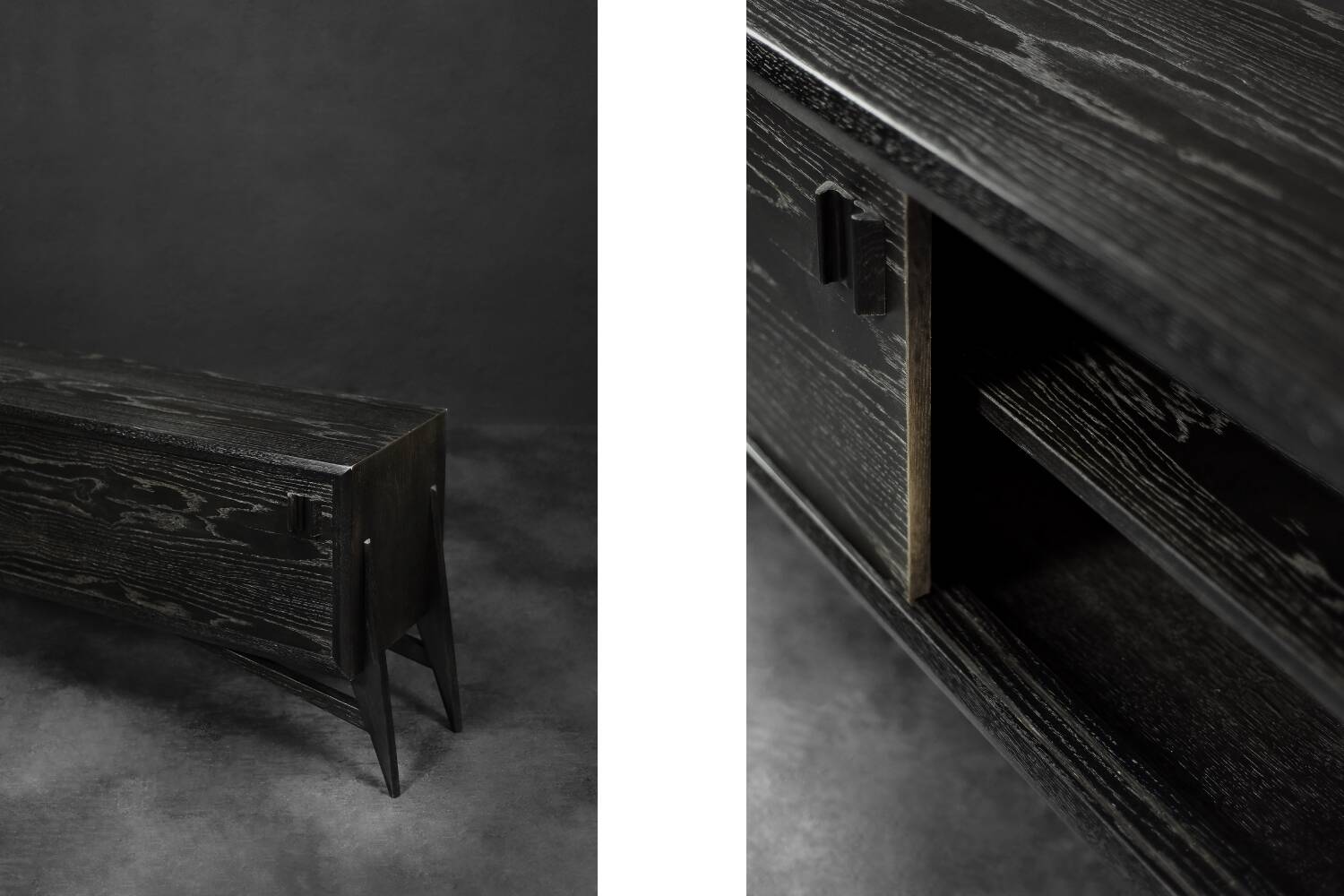 Mid-Century Modern Scandinavian Buffet in Dark Raw Oak with Wooden Handles, 1960s