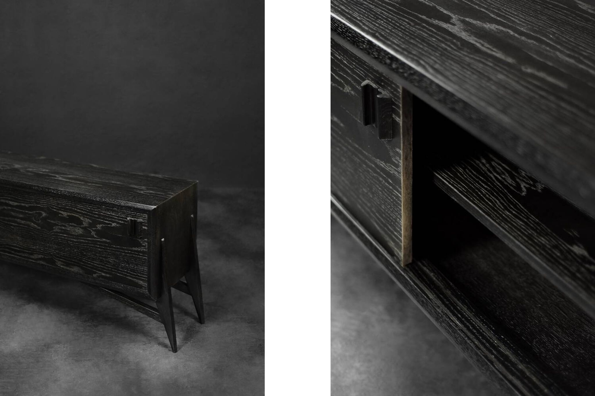 Mid-Century Modern Scandinavian Buffet in Dark Raw Oak with Wooden Handles, 1960s